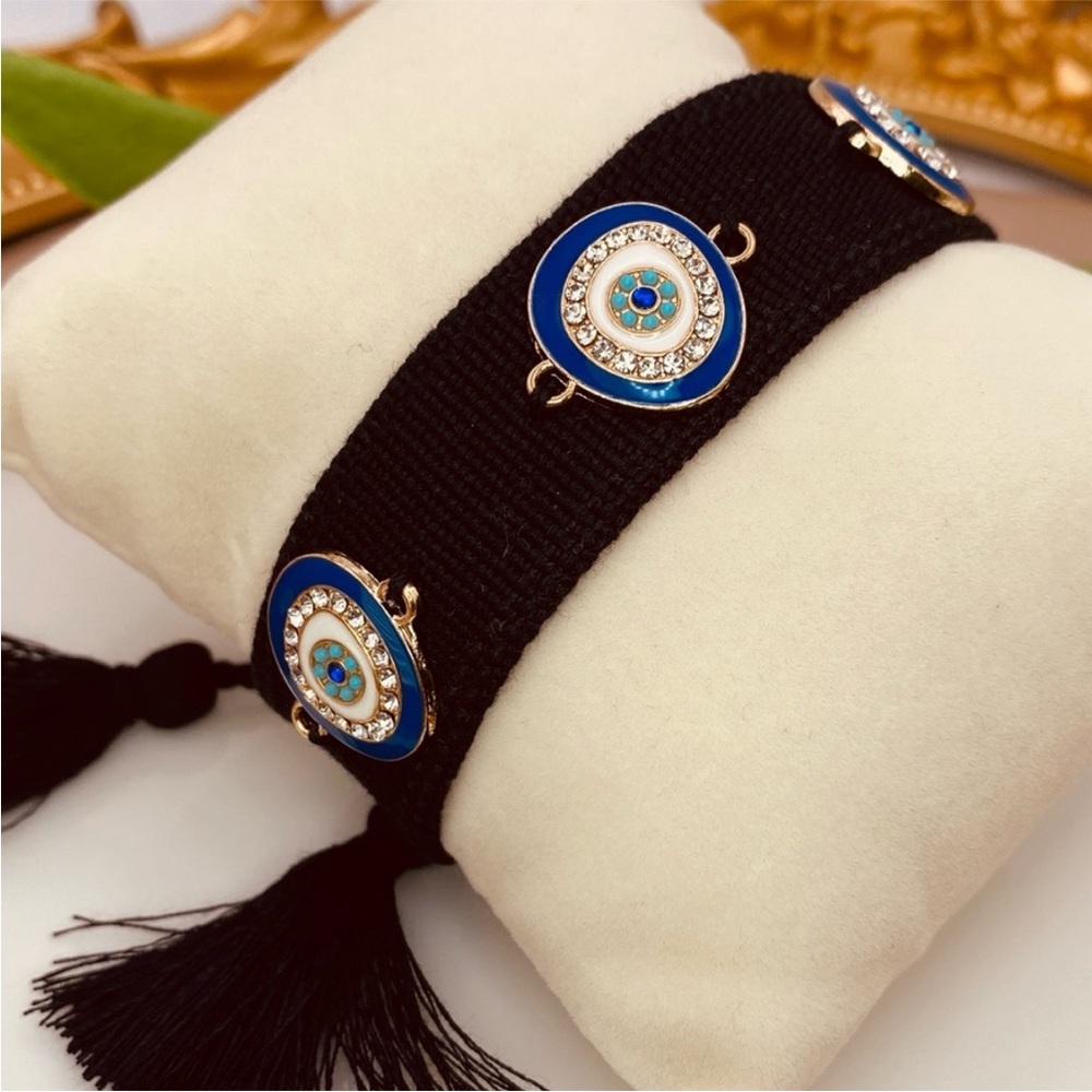 Urban Outfitters Black Bracelet with Blue and White Evil Eye 🧿 Accents
